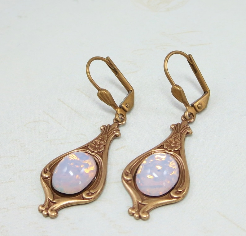 White Opal Earrings White Fire Opal Earrings Art Deco Victorian Bridal Wedding Jewelry October Birthstone Gift