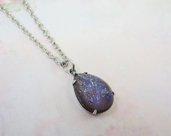 Tanzanite Fire Opal Necklace Pendant Tanzanite Glass Opal Necklace Jewelry Gift