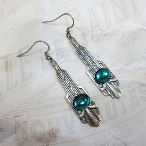 Art Deco Earrings Art Deco Jewelry Emerald Green Bridal Etsy