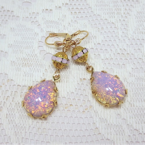 Pink Fire Opal Glass Earrings Harlequin Opal Earrings Jewelry - Etsy