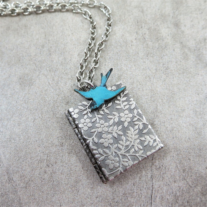 Silver Book Locket Flower Locket Silver Locket Jewelry Gift Etsy