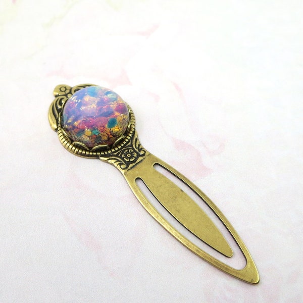 Fire Opal Bookmark, Opal Book Mark, Book, Pink Glass Opal, Harlequin, Victorian, Literary Gift