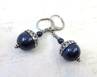 Boucles d'oreilles gland perle, boucles d'oreilles gland bleu nuit, automne, plus de 40 couleurs au choix