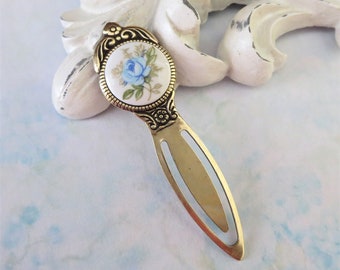 Blue Rose Bookmark Flower Book Mark Booklover Victorian Shabby Chic Book Lover Gift