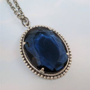 Blue Necklace Pendant, Dark Blue, Montana Blue, Navy Blue, Large Glass Jewel, RARE Vintage Jewel, Boho Glam