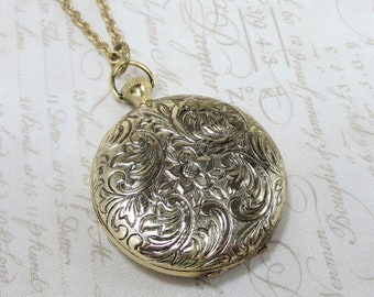 Pocket Watch Locket Vintage Locket Large Round Locket Victorian Locket Photo Locket Jewelry Gift