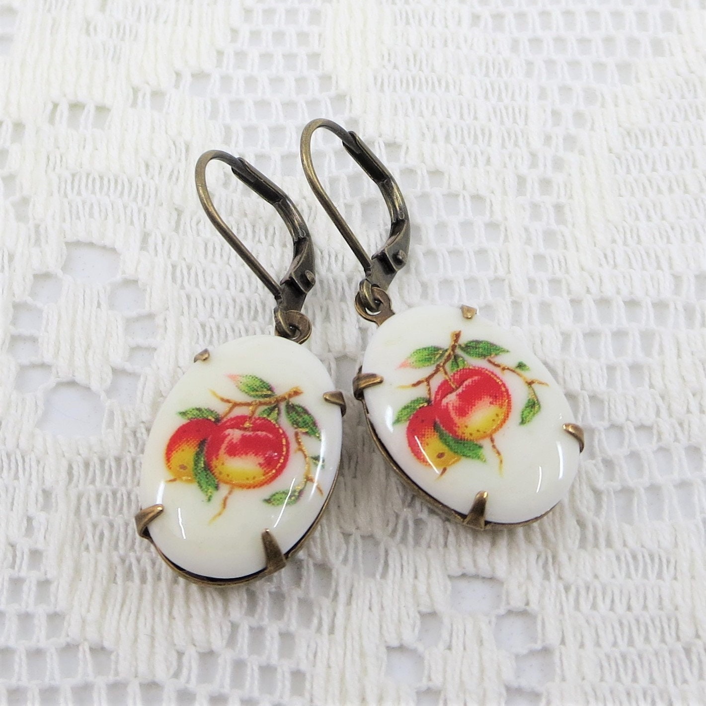 Peach Peaches Earrings Dangles Fruit Earrings Fruit Ear Etsy