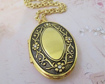 Gold Locket, Vintage Locket, Large Oval Locket, Jewelry, Gift