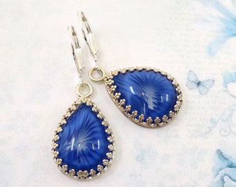 Sapphire Blue Earrings, Blue Givre Glass, Teardrop Earrings, Jewelry, Gift