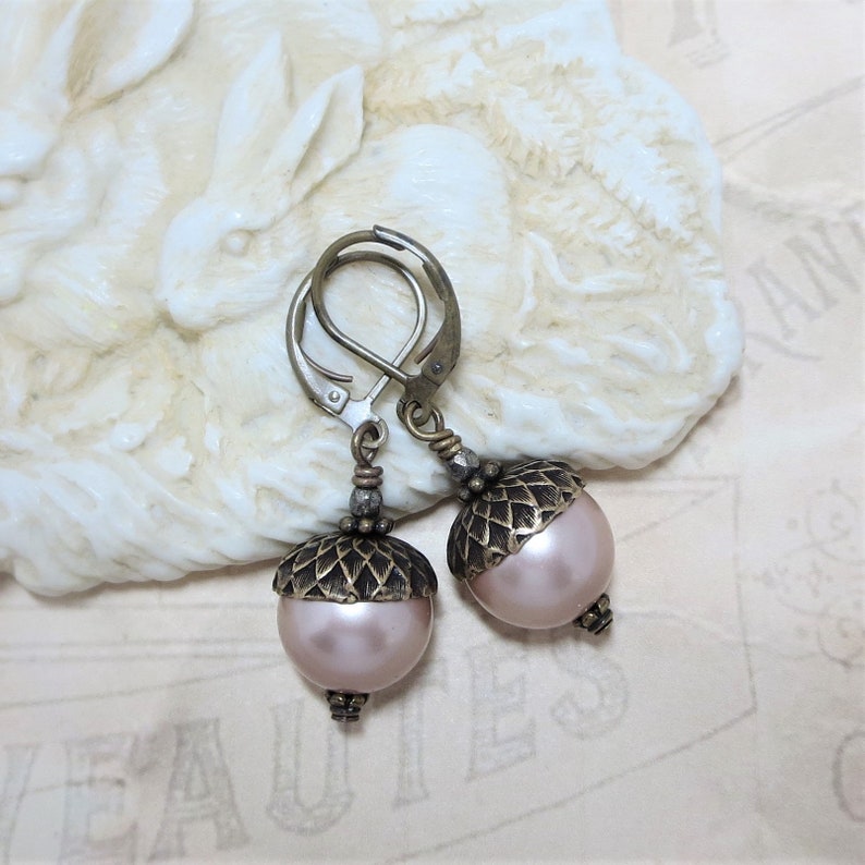 Pearl Acorn Earrings Rustic Nature Wedding Fall Autumn Jewelry Gift