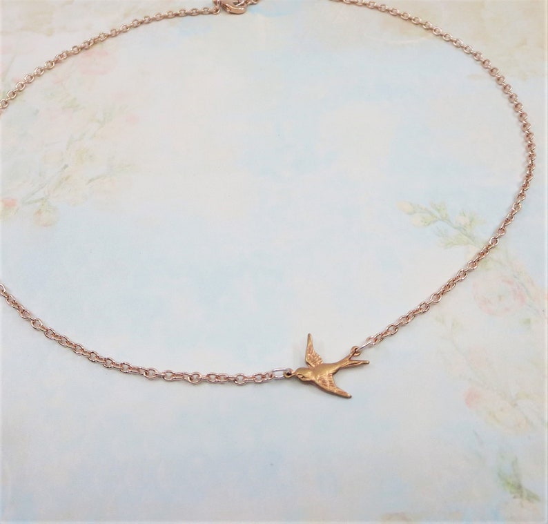 Rose Gold Bird Necklace Rose Gold Necklace Bird Necklace Bird Jewelry Shabby Chic Nature Bridal Wedding Gift