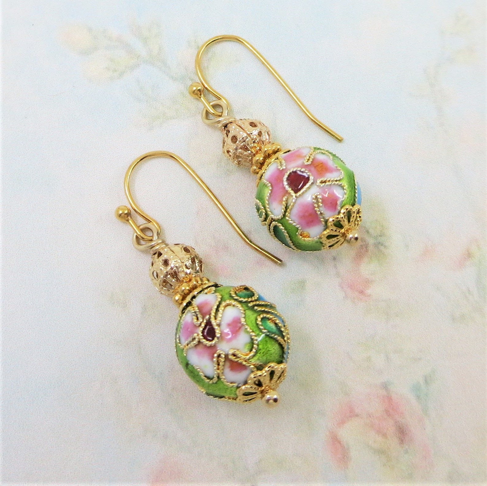 Cloisonne Earrings Vintage Chinese Cloisonne Beaded Earrings Etsy