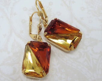 Art Deco Earrings Topaz Earrings Vintage Glass Jewels Fall Autumn Jewelry Gift November Birthstone