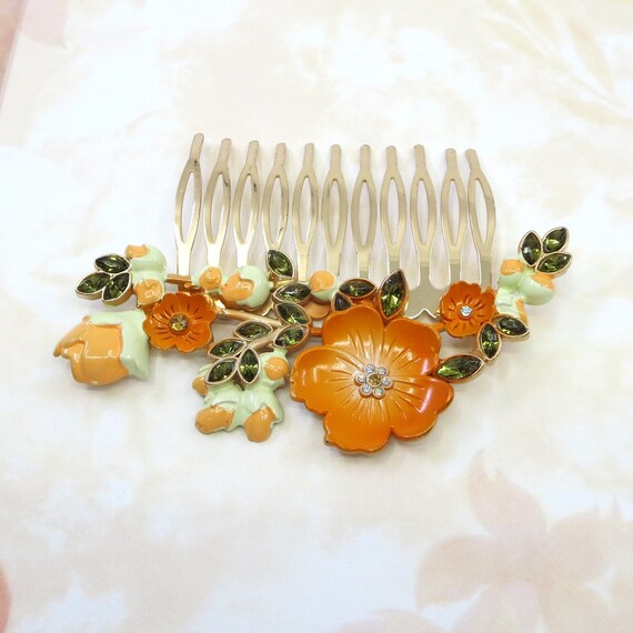 Vintage Euro Disney Hair Comb, Orange Flower Hair… - image 4