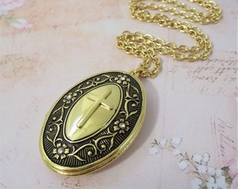 Cross Locket, Religious Locket, Christian Jewelry, Vintage Locket, Gift