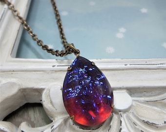 Dragons Breath Necklace Mexican Opal Necklace LARGER SIZE Pendant Glass Opal Jewelry Gift