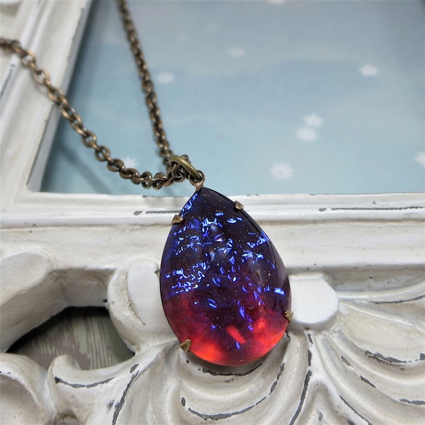Mexican Opal Necklace, Dragons Breath Necklace, LARGER SIZE, Glass Opal Jewelry, Gift