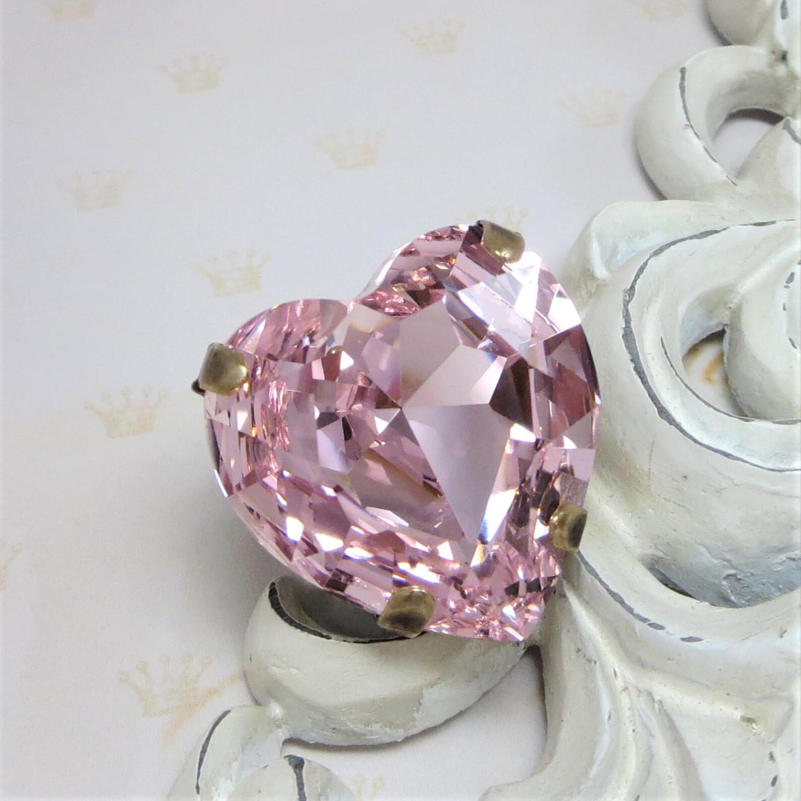 Heart Ring Swarovski Crystal Rosaline Pink Rhinestone Ring Etsy