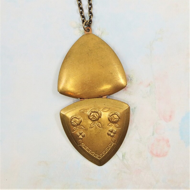 Vintage Locket Triangle Locket Rose Flower Locket Art Deco Etsy