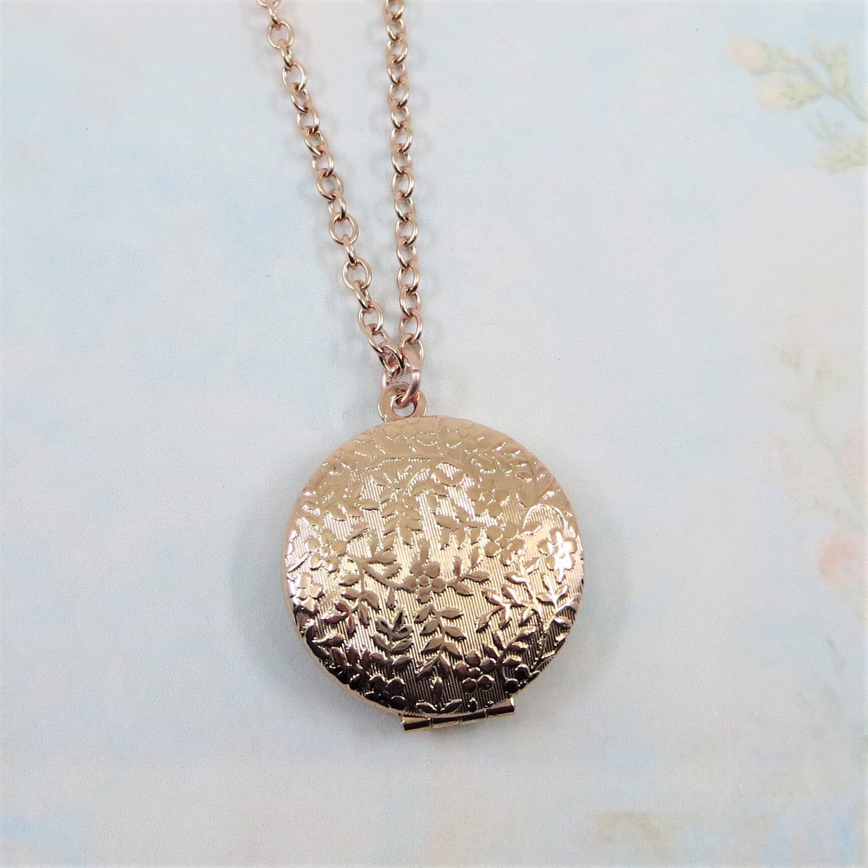 Rose Gold Locket Round Locket Rose Gold Flower Locket Photo | Etsy