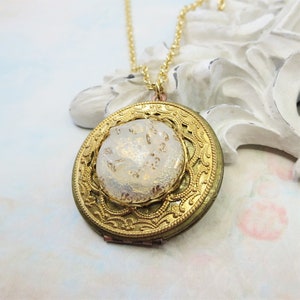 White Opal Locket Vintage Locket RARE Vintage Schiaparelli Glass Rose Art Glass Locket Victorian Jewelry Gift