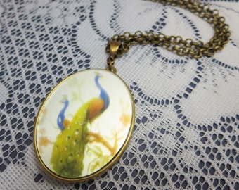 Peacock Locket Necklace Pendant Bird Locket Bird Jewelry Vintage Victorian Jewelry Gift