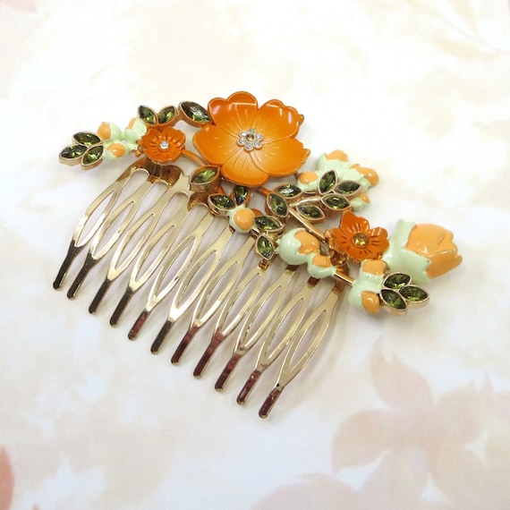 Vintage Euro Disney Hair Comb, Orange Flower Hair… - image 3
