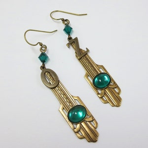 Wizard of Oz Earrings Dangles Emerald City OZ Jewelry Emerald Green Art Deco Earrings Art Deco Jewelry Gift