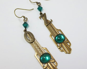 Wizard of Oz Earrings Dangles Emerald City OZ Jewelry Emerald Green Art Deco Earrings Art Deco Jewelry Gift