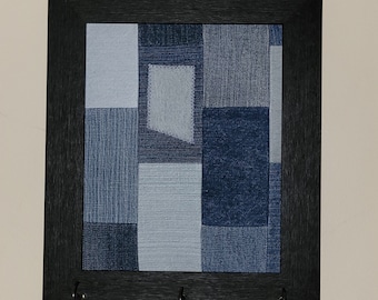 Denim Patchwork in a Frame with Hooks