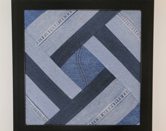 Denim Patchwork in a 12 x 12 Frame