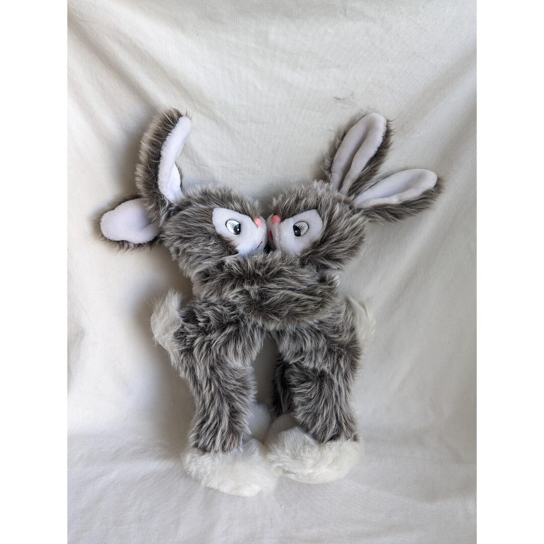 Hugging Rabbit Plush Stock Vintage Hugging Rabbit Plush Kissing Bunny Rabbits Gray & White 21 ...