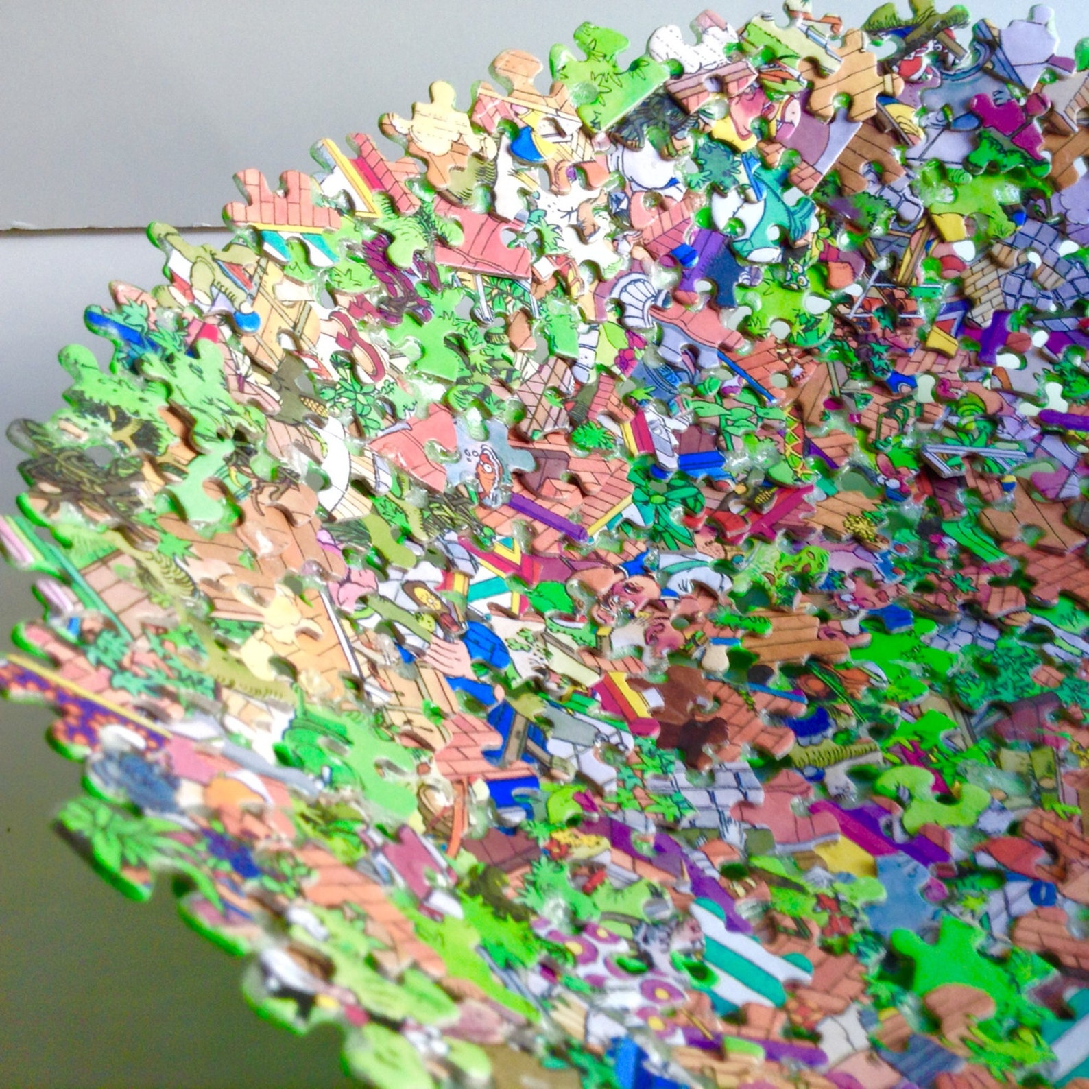 Large Multi Colored Jigsaw Puzzle Bowl Etsy