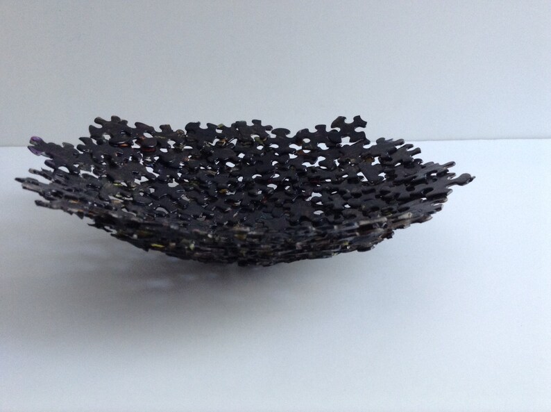 Black Jigsaw Puzzle Bowl Etsy