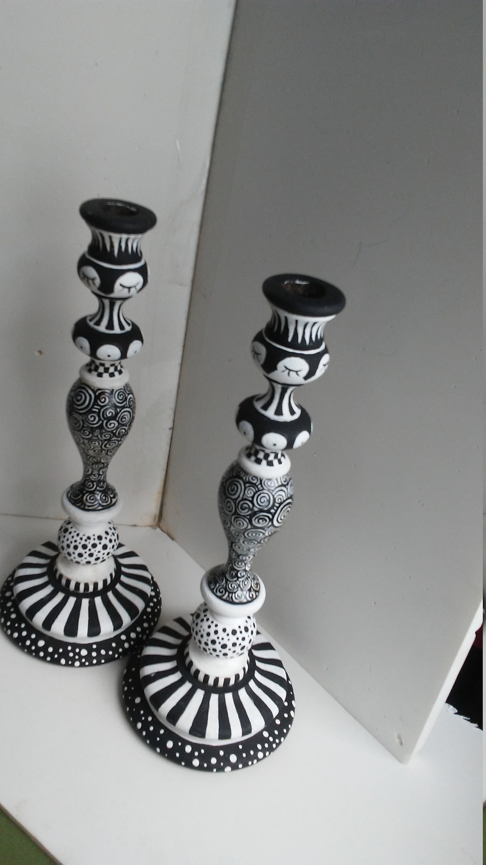 Hand Painted Wooden Candlesticks Etsy