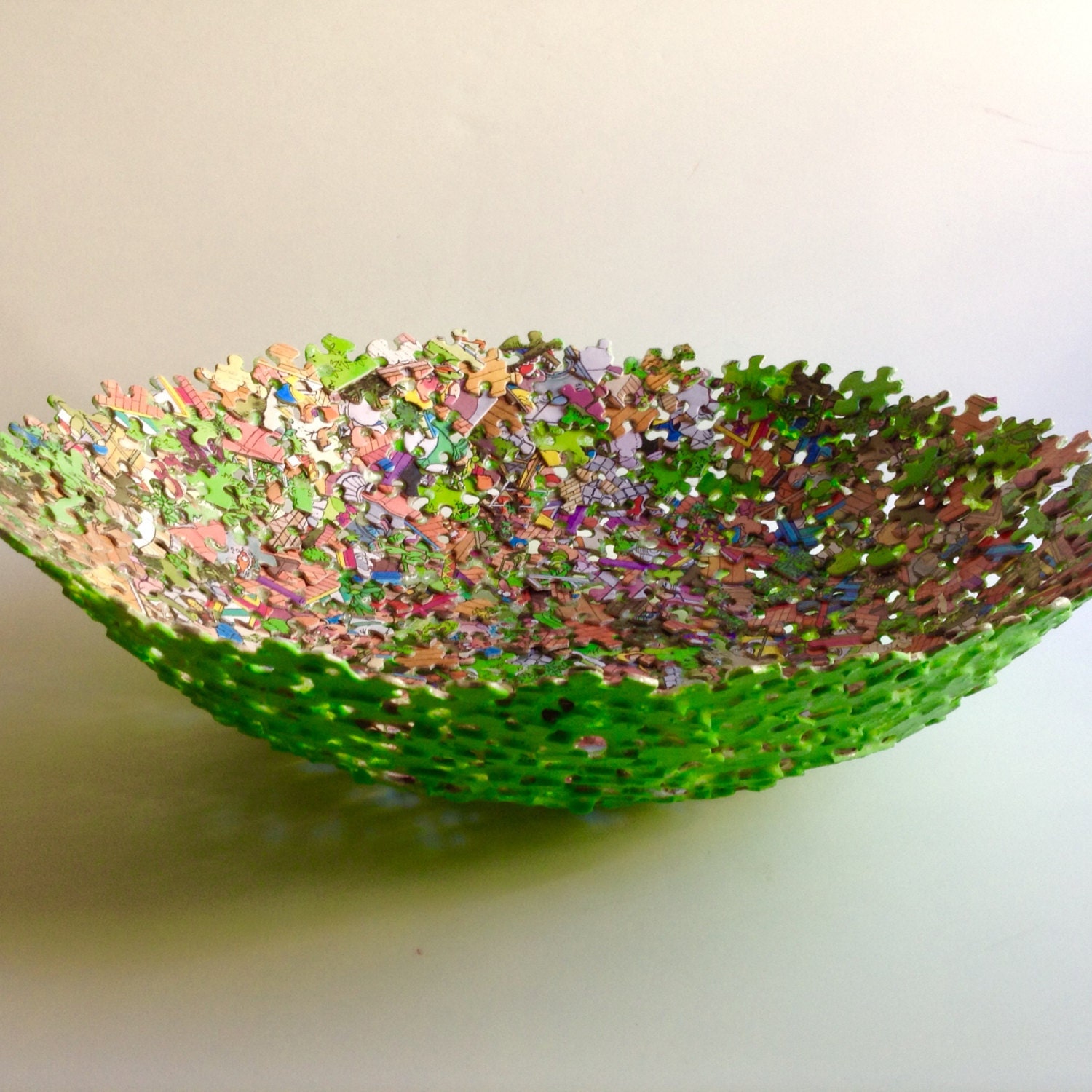 Large Multi Colored Jigsaw Puzzle Bowl Etsy