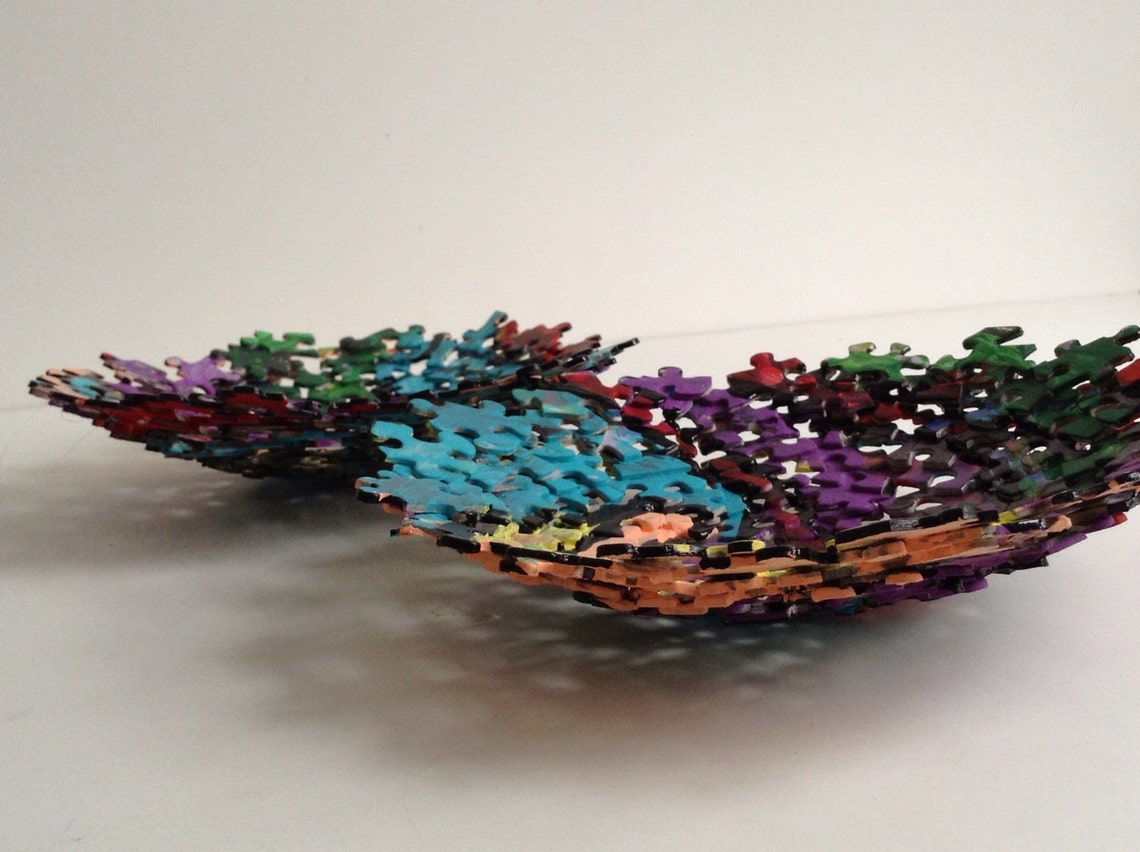 Multi Colored Jigsaw Puzzle Bowls Etsy