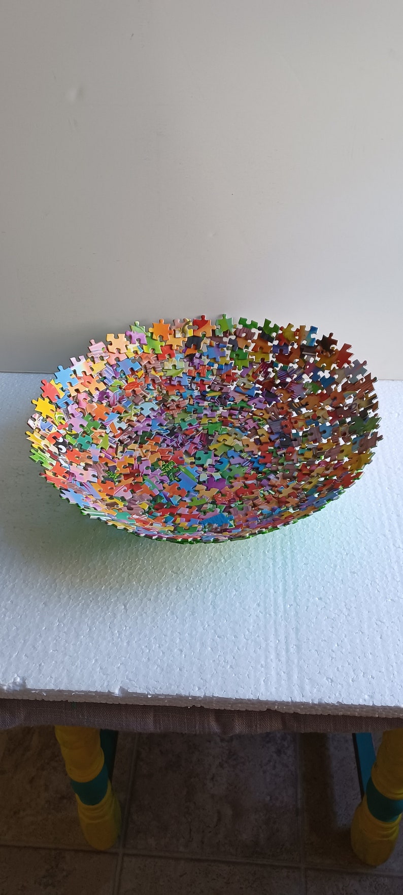 Large Decorative Multi Colored Jigsaw Puzzle Bowl Etsy Canada