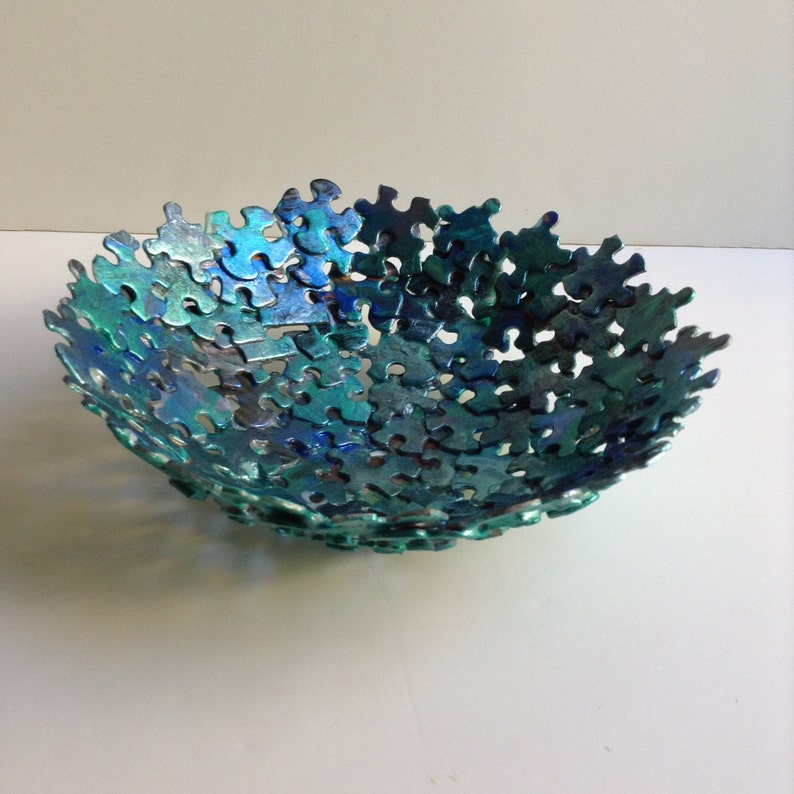 Metallic Blue Jigsaw Puzzle Bowl Etsy