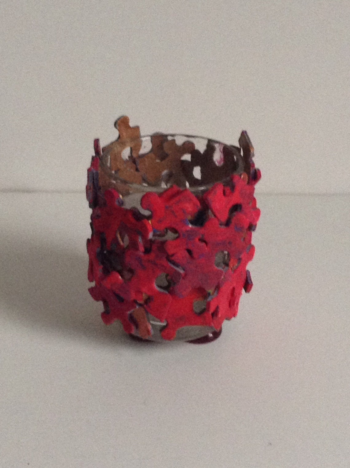 Red Votive Candle Holder made of Jigsaw Puzzle Pieces Etsy