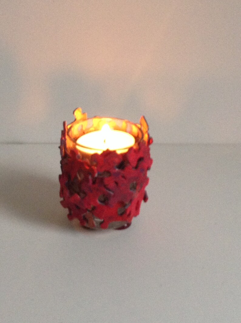 Red Votive Candle Holder Made of Jigsaw Puzzle Pieces Etsy