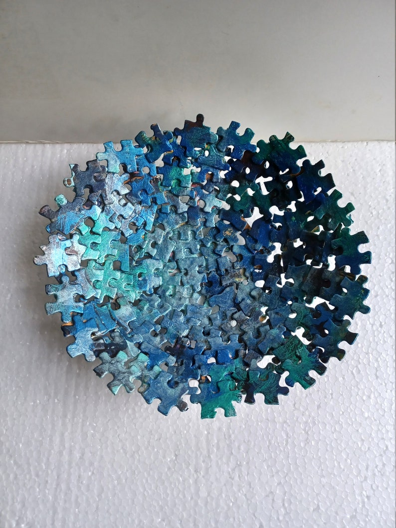 Metallic Blue Jigsaw Puzzle Bowl Etsy