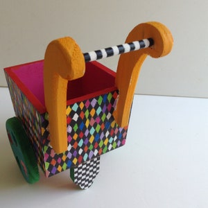 Hand painted wooden doll cart