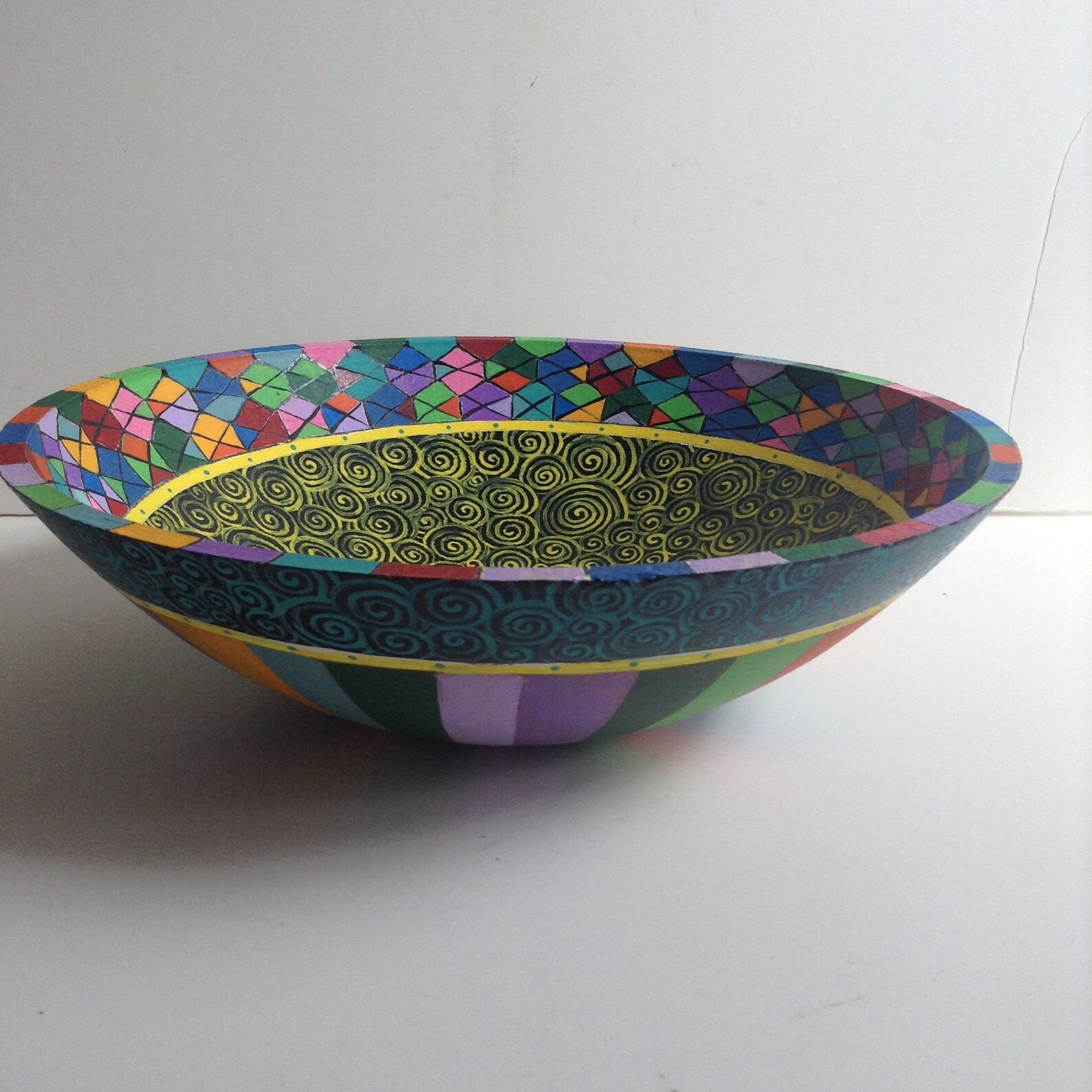 Large Hand Painted Wooden Bowl - Etsy