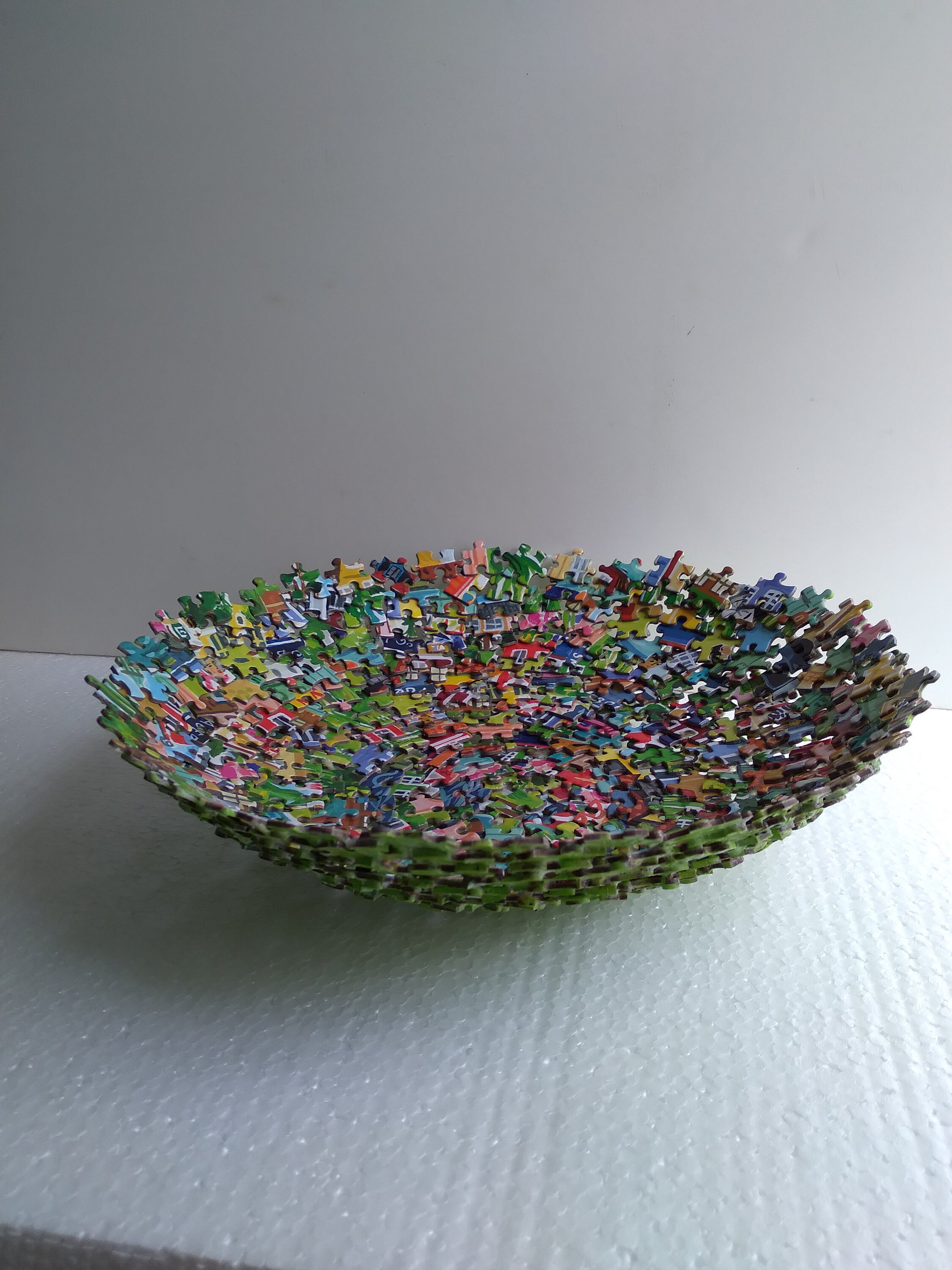 Large Decorative Multi Colored Jigsaw Puzzle Bowl Etsy