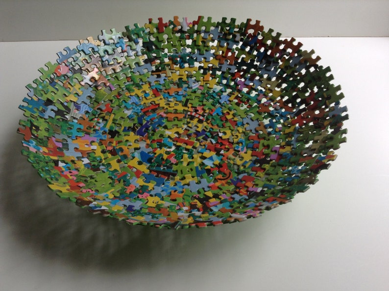 Large Decorative Multi Colored Jigsaw Puzzle Bowl Etsy