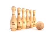 Personalized Wooden Bowling Game, Skittles Set, Montessori Wood Toy, Toddler Wooden Toy, Personalized Game Toy, Waldorf Wood Toy, 6 Pins