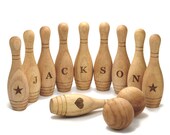 Personalized Wooden Bowling Game - Personalized Bowling Set - Engraved Name on Bowling Pin, Customized Wooden Bowling Pins with Balls