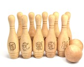 Personalized Wooden Toy - Bowling Game Set - 10 Pins Bowling Set, Wood Bowling Set, Engraved Wooden Baby Toy, First Christmas Baby Gift