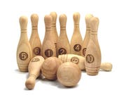 Personalized Wooden 10 Pins Bowling Game Set - Montessori Wooden Toy - Personalized Wooden Baby Toys, Custom Engraved Bowling Wood Game Set
